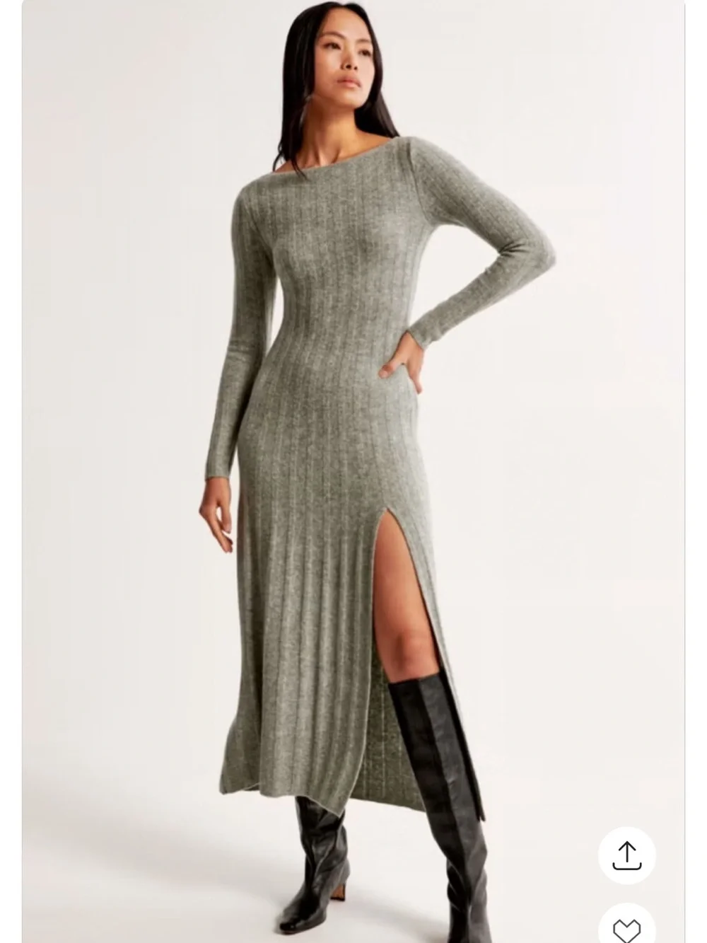 Abercrombie & Fitch Heathered Gray Ribbed Maxi Dress with Side Slit